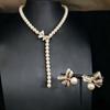 French Elegant Bow Diamond & Pearl Necklace Earring Set