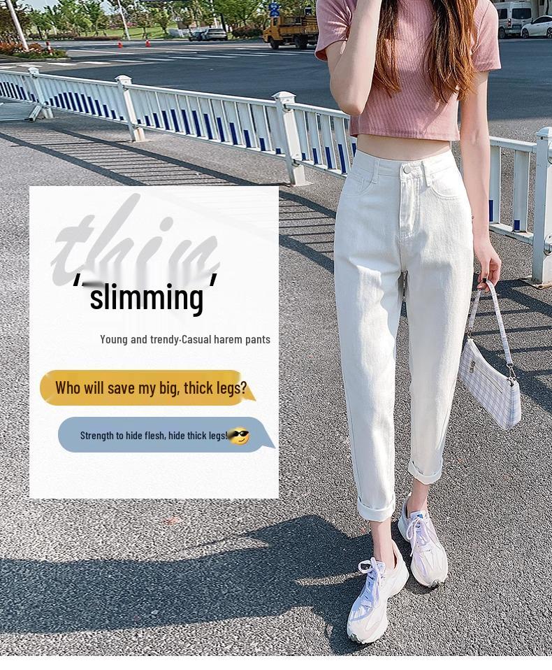 Women's Trendy High-Waisted White Slimming Carrot Cropped Pants