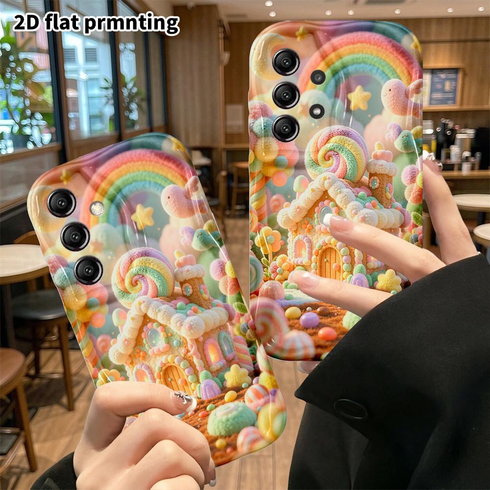 Phone Case: 2D flat, suitable for Samsung Galaxy A34 A35 M05 M06 S20 S22 S21 FE Plus 5G protective case, candy gingerbread house, perfect Christmas an