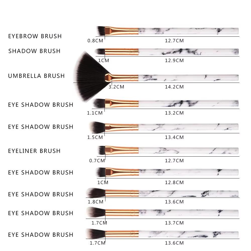 10 PCS Marble-Patterned Makeup Brushes for Even Powder Picking Multi-functional Set for Foundation Eyeshadow and Blush Set