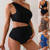 Zwangere Vrouw Eén Schouder All-in-One Zwempak, Effen Kleur, Open Taille, Sexy, Nauwsluitend Zwempak voor Vrouwen