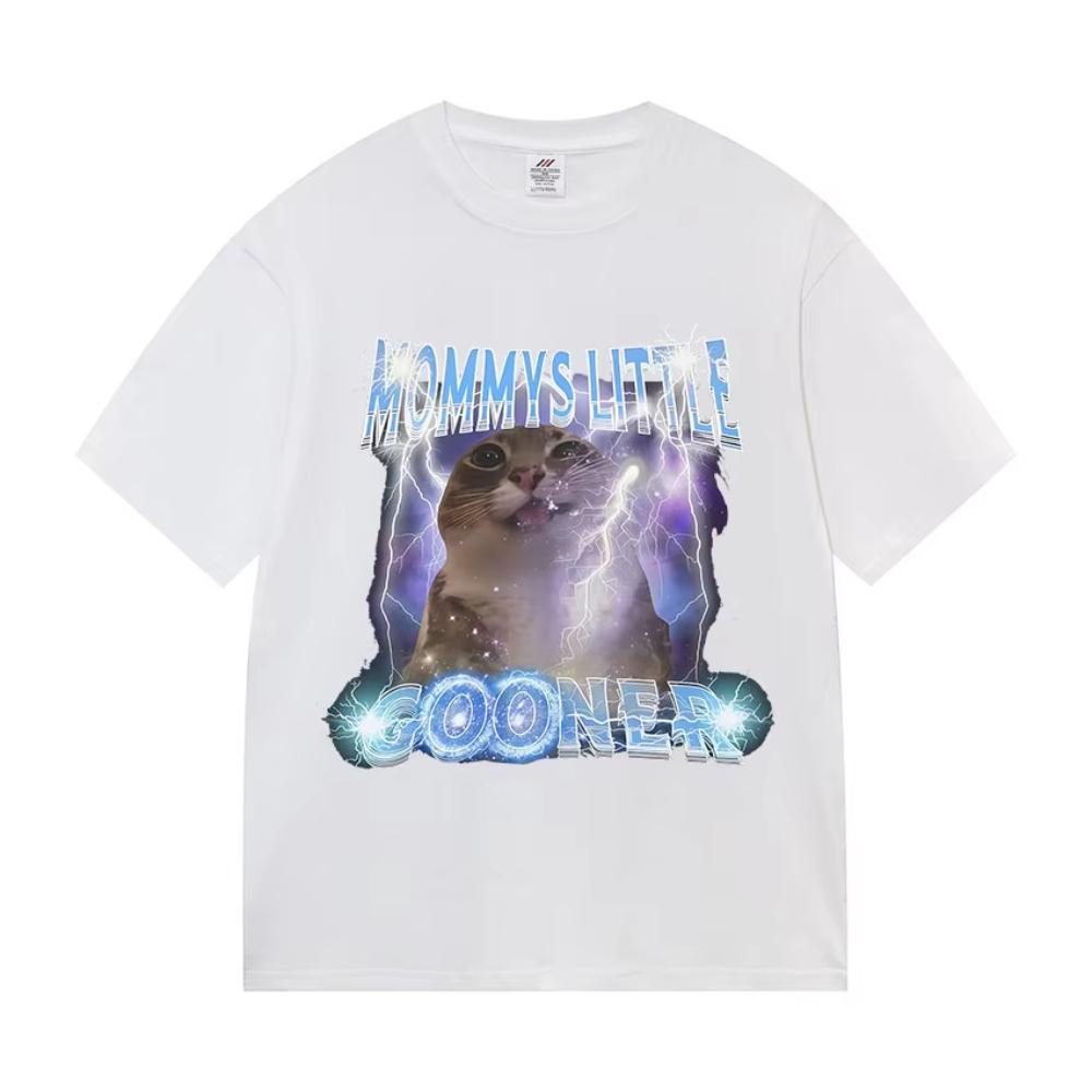 Mama's Kleiner Gooner Lustiges Katzen-Meme Grafik T-Shirt Herren Damen Mode Harajuku Baumwoll-T-Shirts Retro Übergroßes Kurzarm-T-Shirt