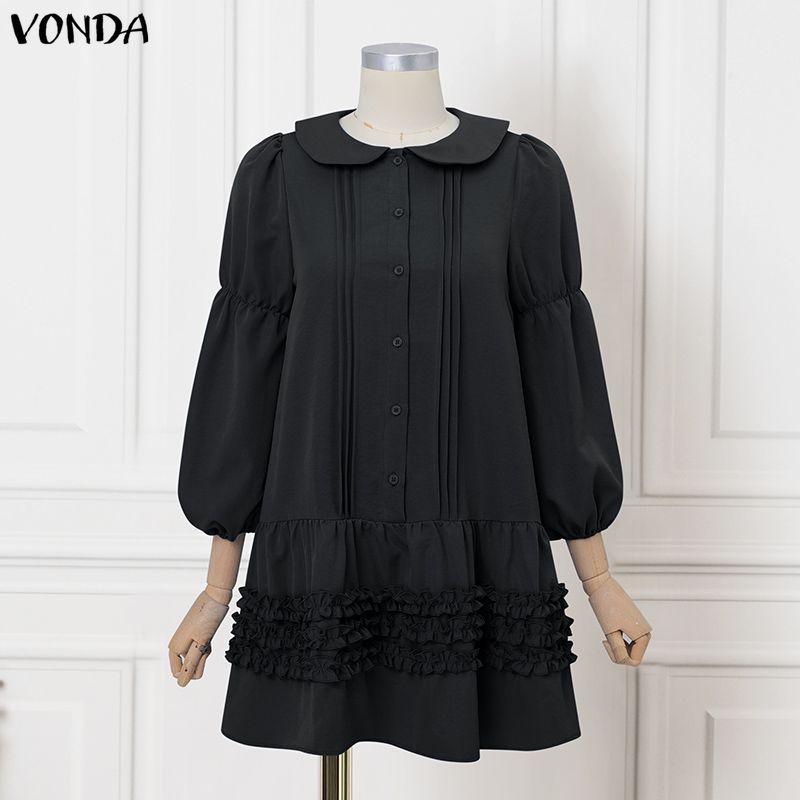 

VONDA Женское повседневное платье свободного кроя с лацканами и длинными рукавами 4XL чёрный