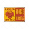 Danger Zombies Zone Retro Sign Metal Plaque Vintage Bar Pub Wall Decorative Plates Funny Poster Home Decor 20x30 CM