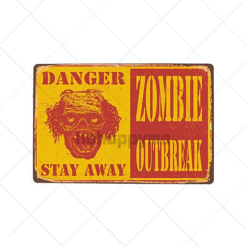 Danger Zombies Zone Retro Sign Metal Plaque Vintage Bar Pub Wall Decorative Plates Funny Poster Home Decor 20x30 CM