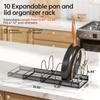 Pots and Pans Organizer Rack for under Cabinet Expandable 11.81''-22.85'' Pot Lid Kitchen Cabinet Organizer Holder with 10 Adju
