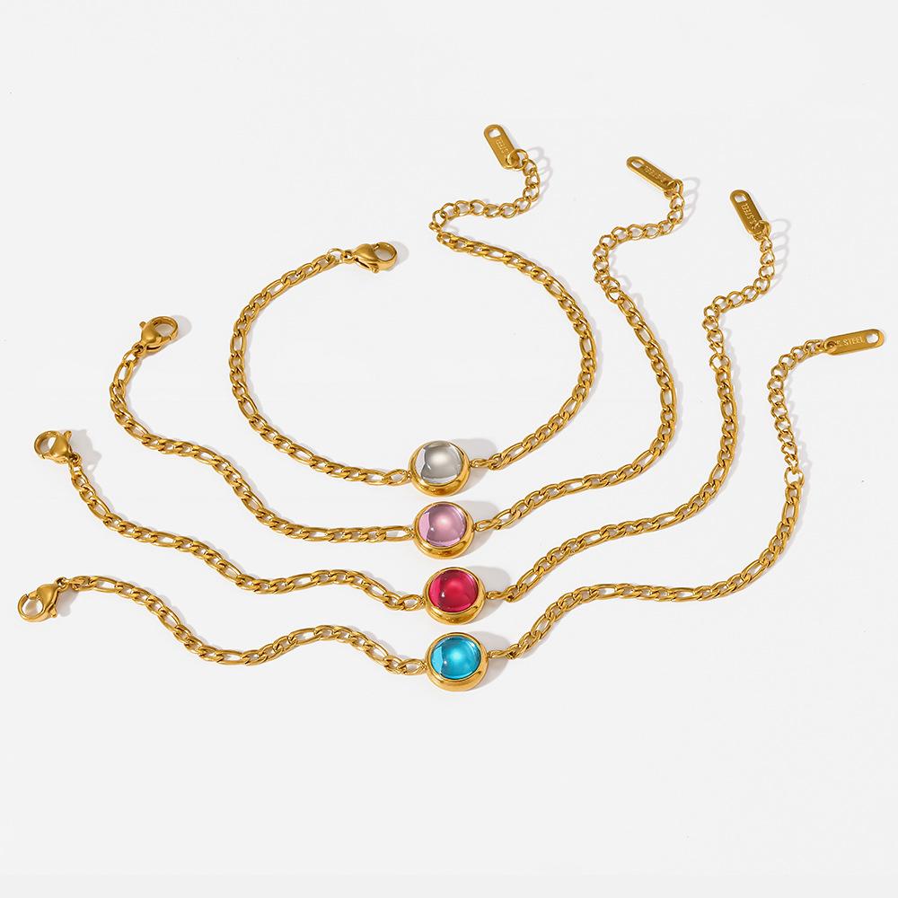 ins French retro round color zircon bracelet stainless steel plated 18k gold macaron niche design accessories