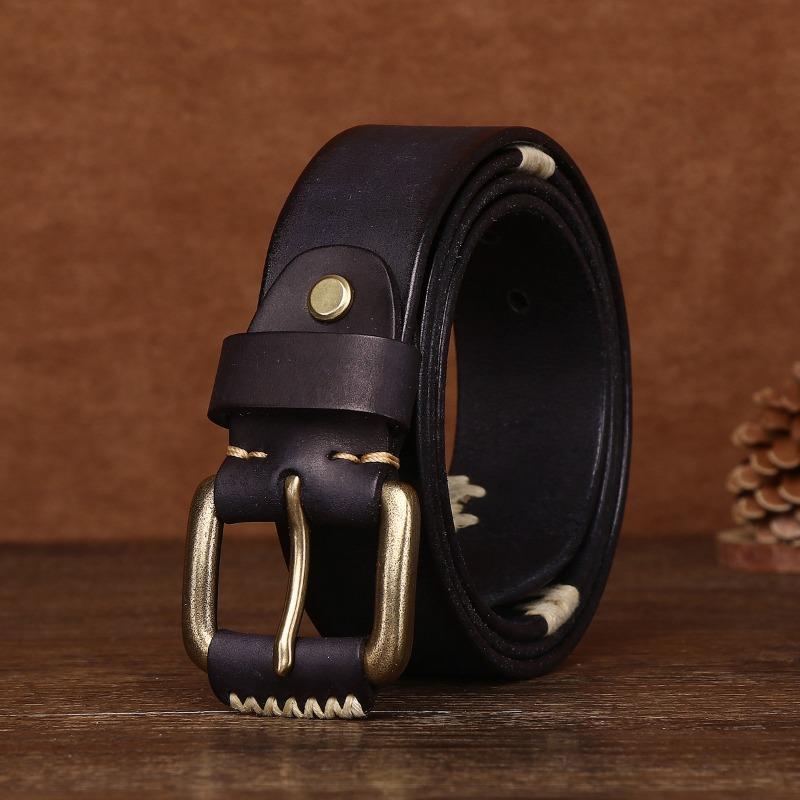

Мужской кожаный ремень, очень толстый, из чистой меди, первый слой, ремень из коровьей кожи, пряжка ручной работы, мужской ремень 105cm чёрный