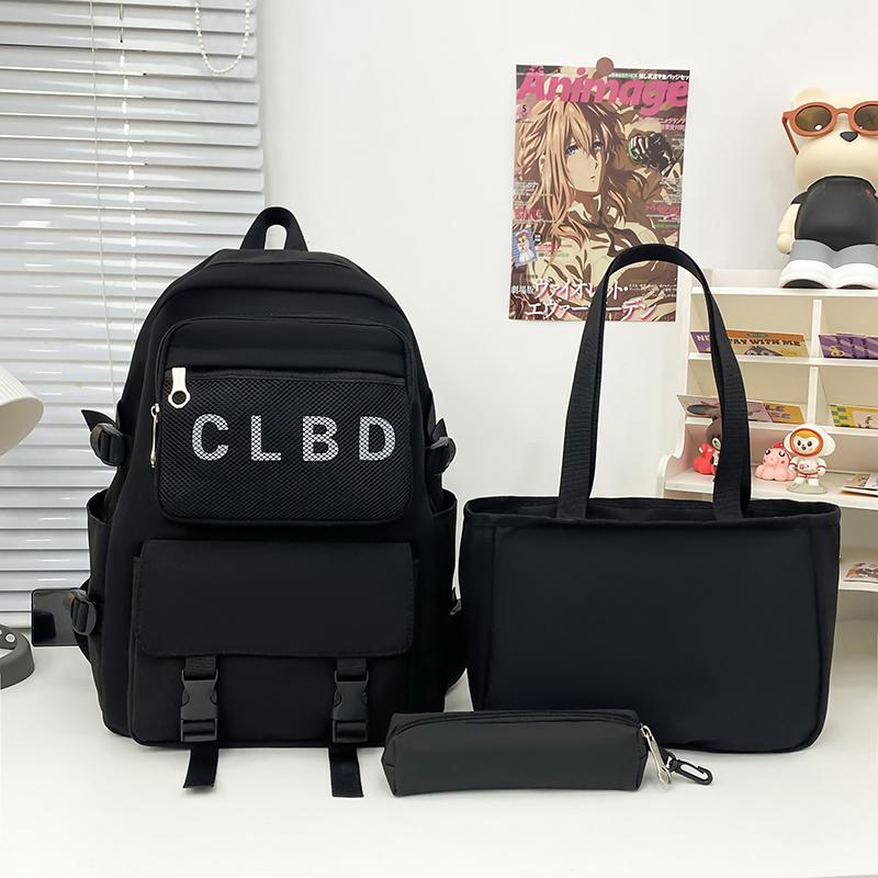 Three-Piece Backpack Set Large Capacity Student Schoolbag Women Solid Color Backpack with Lunch Bag Pen Bag