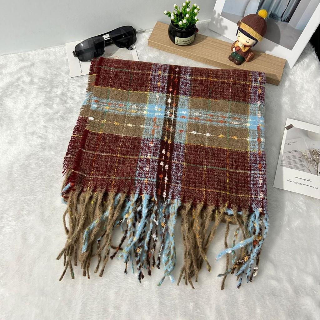 Roter Karomuster Weihnachts-Schal - Koreanischer Stil, Hochwertiges Imitat-Kaschmir