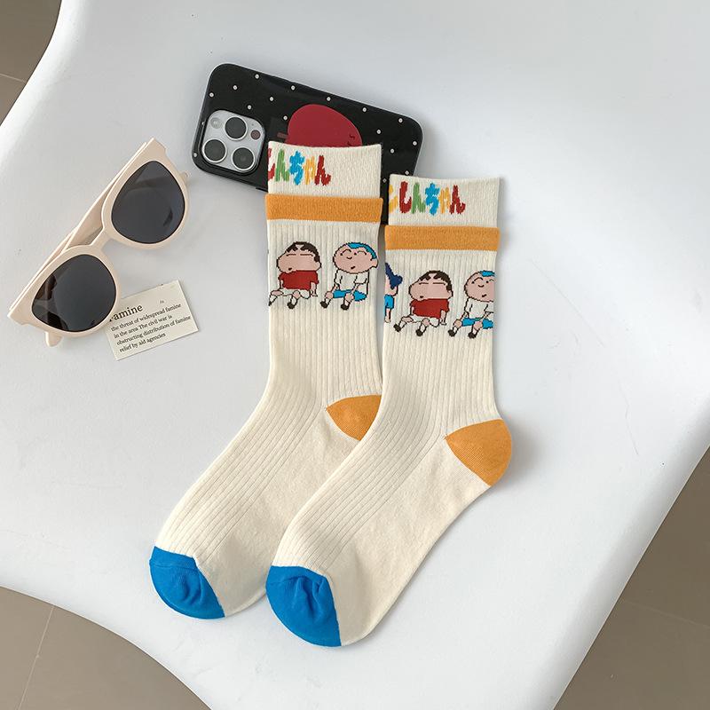 Dames Crew Sokken Crayon Shin-Chan Lente Herfst Kawaii Schattig Halve Kuit Katoen Cartoon Kleurrijk Mode Casual Sokken Voor Volwassenen gray
