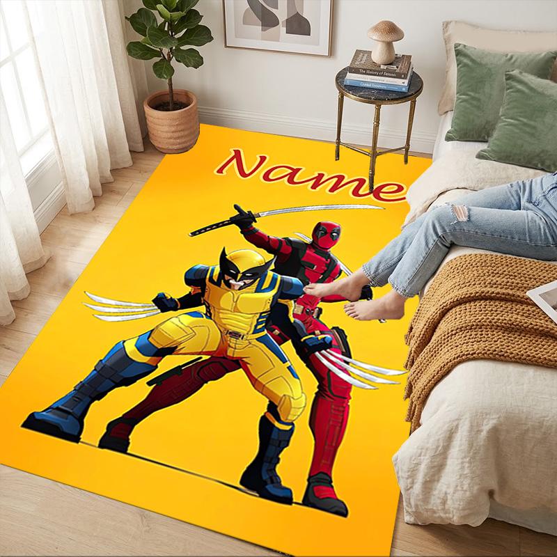 Personalized Name Wolverine Deadpool Living Room Non-Slip Area Rug Soft Carpet for Bedroom Kids Playroom Sofa Office Home Decor Doormat