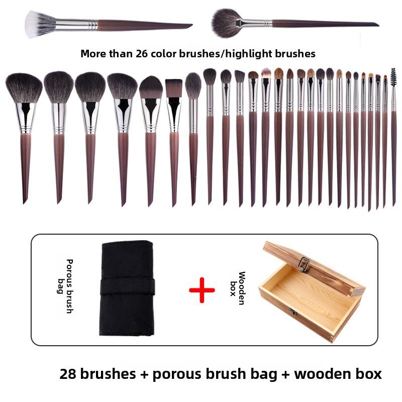 28Pcs Animal Hair Makeup Brush Set with Brush Pouch and Wooden Storage Box