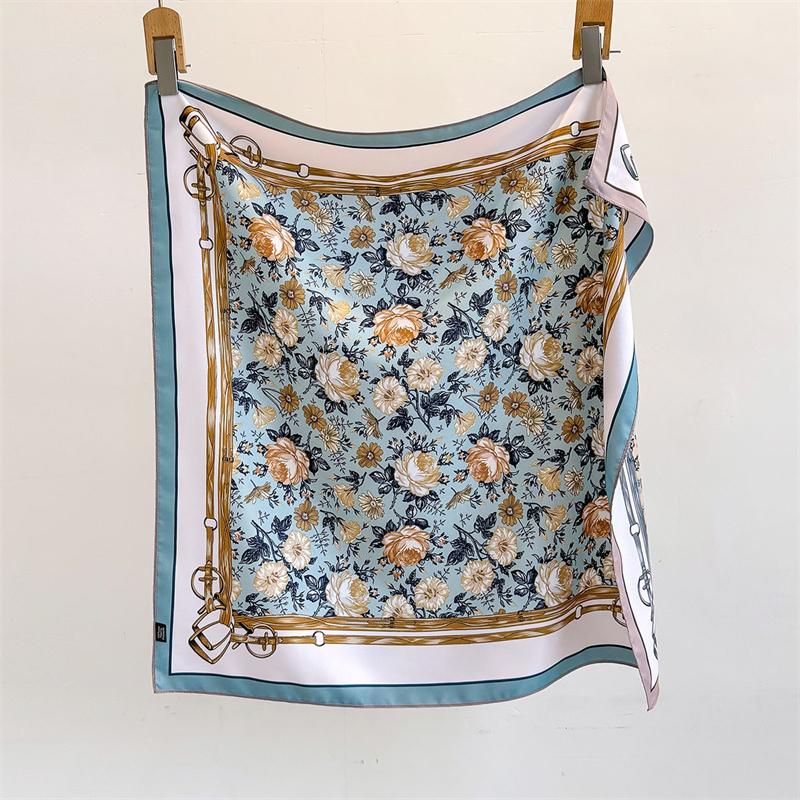 Luxury Brand Square Scarf Design Double Side Shawl Wrap 70cm Print Twill Silk Women Hijab Female Foulard Headband Bandana