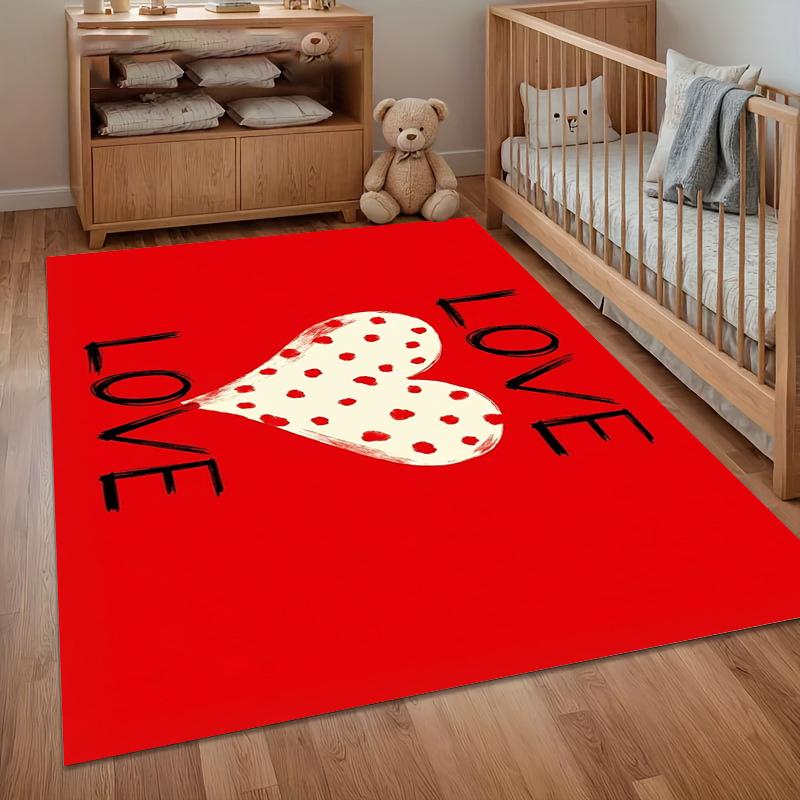 Red Love Heart Area Rug Non-Slip Washable Carpets for Living Room Durable Floor Mat Soft Rugs for Bedroom Home Decor Alfombra