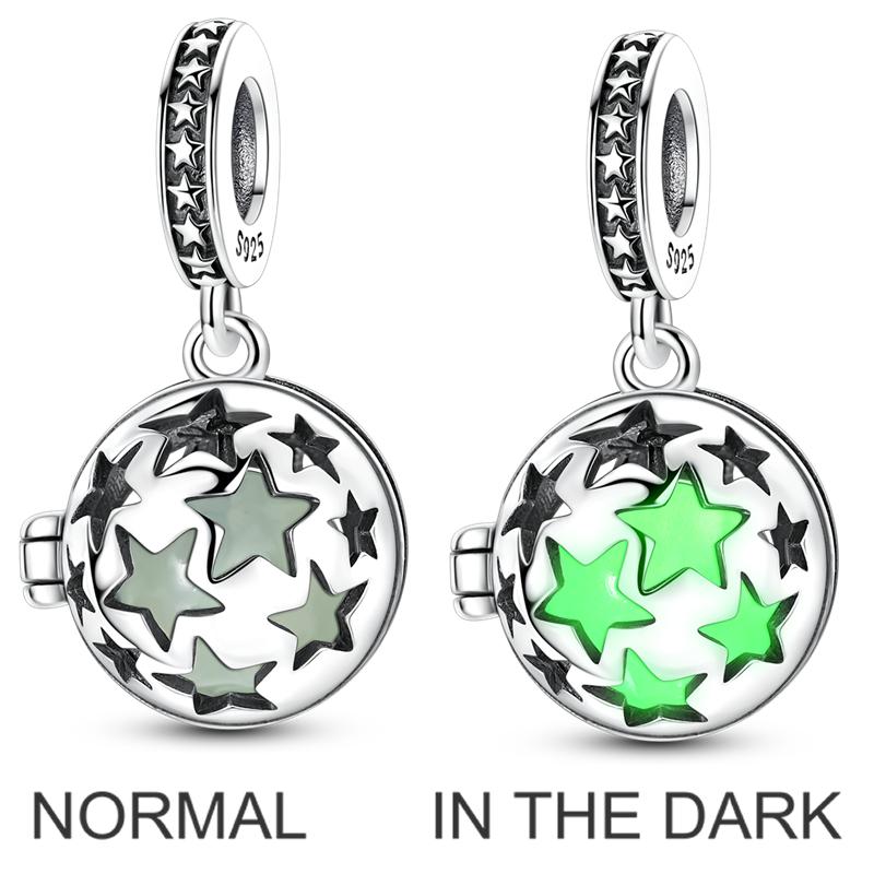 Purple Butterfly Charms Bead Copper Cz Zircon Luminous Star Moon Pendant Fit Original Bracelet Necklace Diy Jewelry