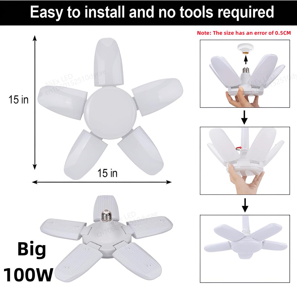 HOMZY E27 LED Bulb Fan Blade Timing Lamp 220V110V 28W 200W Foldable Led Industrial Light Bulb Lamp for Home Ceiling Light Garage Light