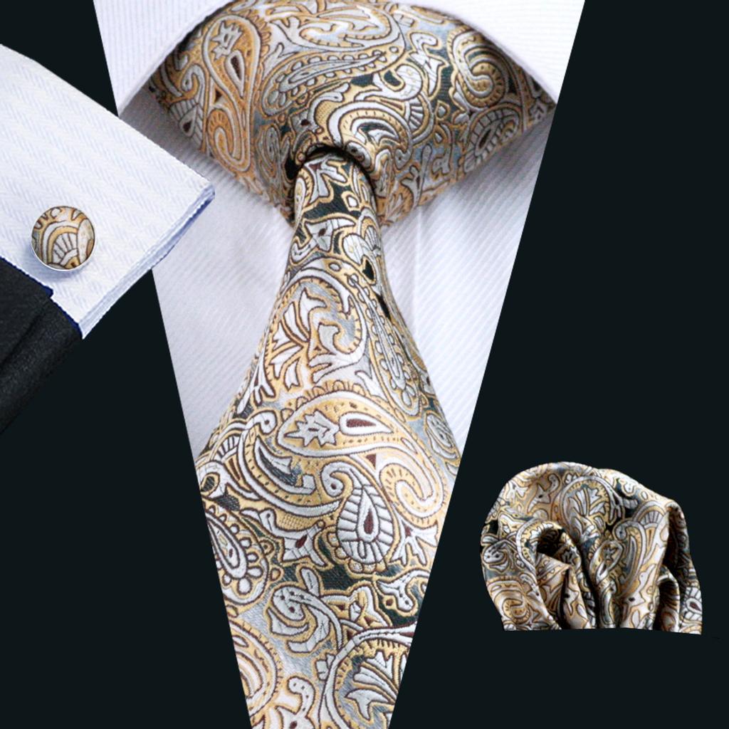 New Fashion Mens Accessory Silk Tie Set Necktie Pocket Square Cufflinks Set