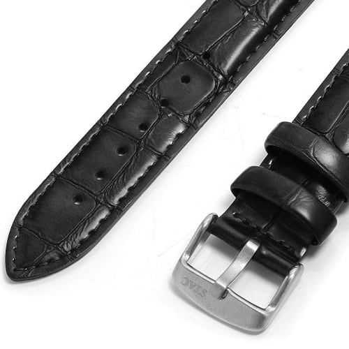 The STAC Japanese-made Wristwatch, 36mm, Classic Retro Design, Men's/Women's, Unisex, White, Black Crocodile Leather, ST-AR002
