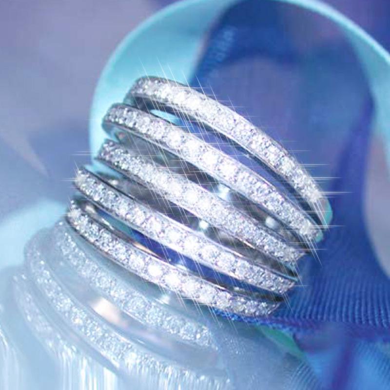 Fashion Luxury Women'S Ring, Five-Line Zircon Copper Ring Party Ball Accessories