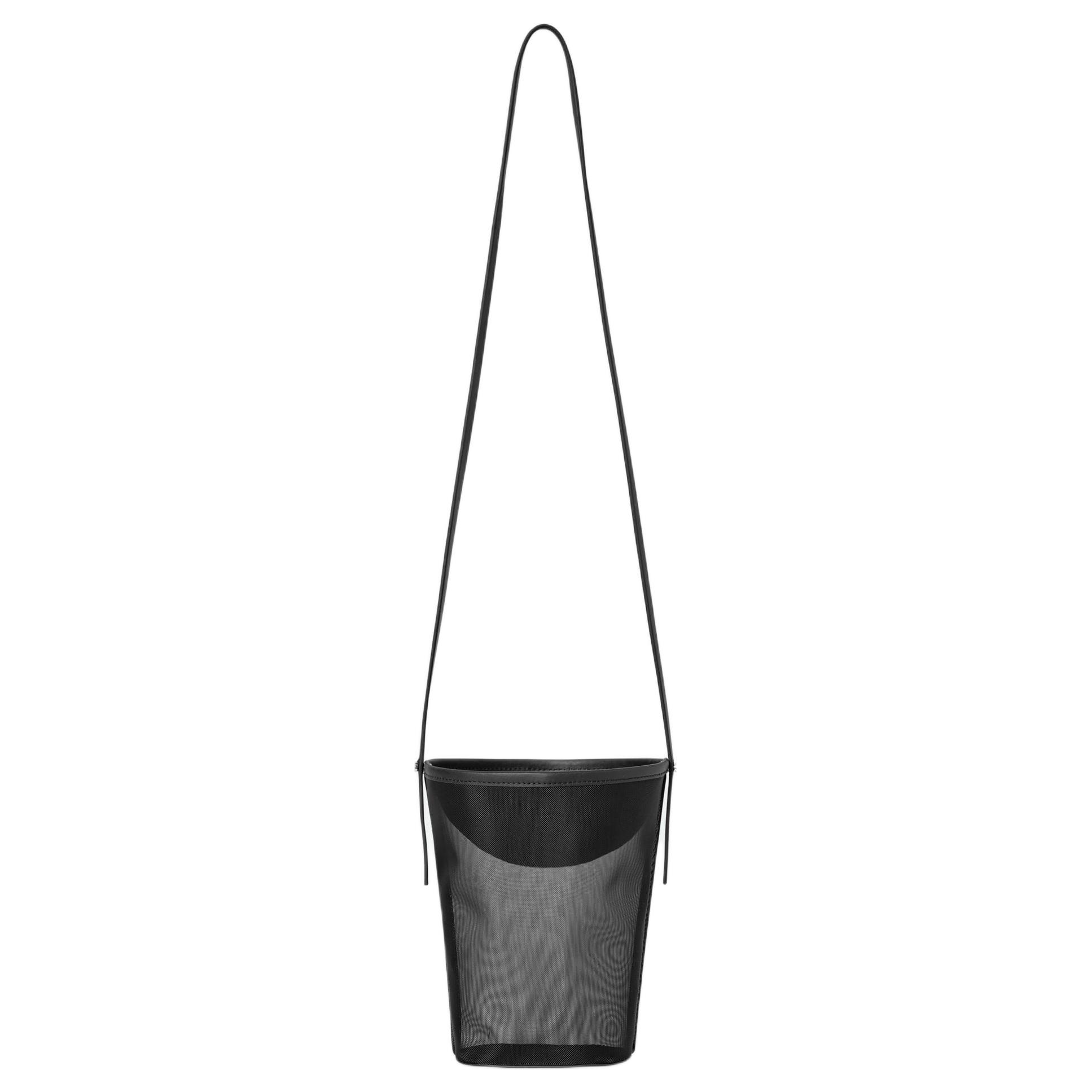 Cos Mesh Drawstring Closure Nylon Bucket Bag Mini Women bags Black 1268494001 Black
