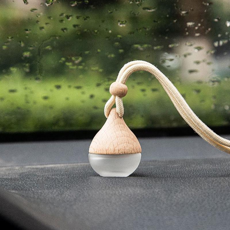 Empty Car Air Freshener Pendant Perfume Glass Bottle With Wooden Caps Refillable Car Essential Oil Diffuser Bottle