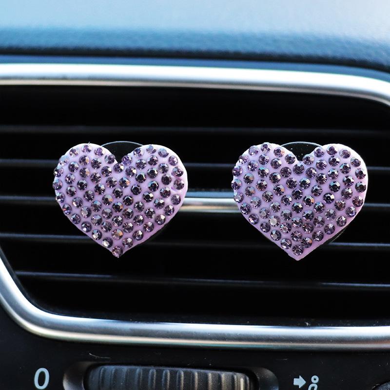 2Pcs/Set Heart-Shaped Car Air Outlet Perfume Clip Rhinestone Car Air Conditioning Air Outlet Perfume Decoration Clip Car Auto Ac
