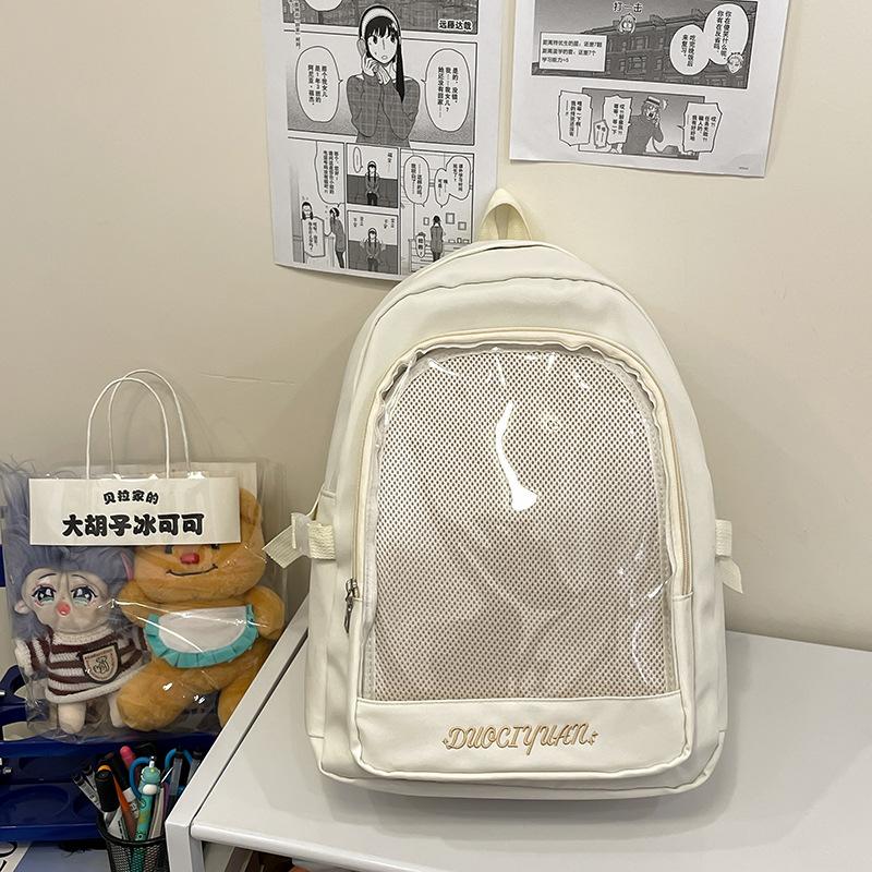 Schoolbag pain bag backpack baby bag female, Japanese ins transparent pvc bar badge backpack, cute soft girl student schoolbag