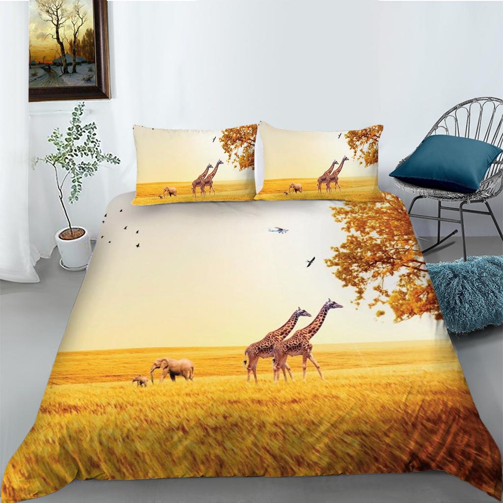 Comforter With Stylized Giraffe Design Warm Colors Toned Borders For Exotic Charm Suitable Children Kids And Adults Soft