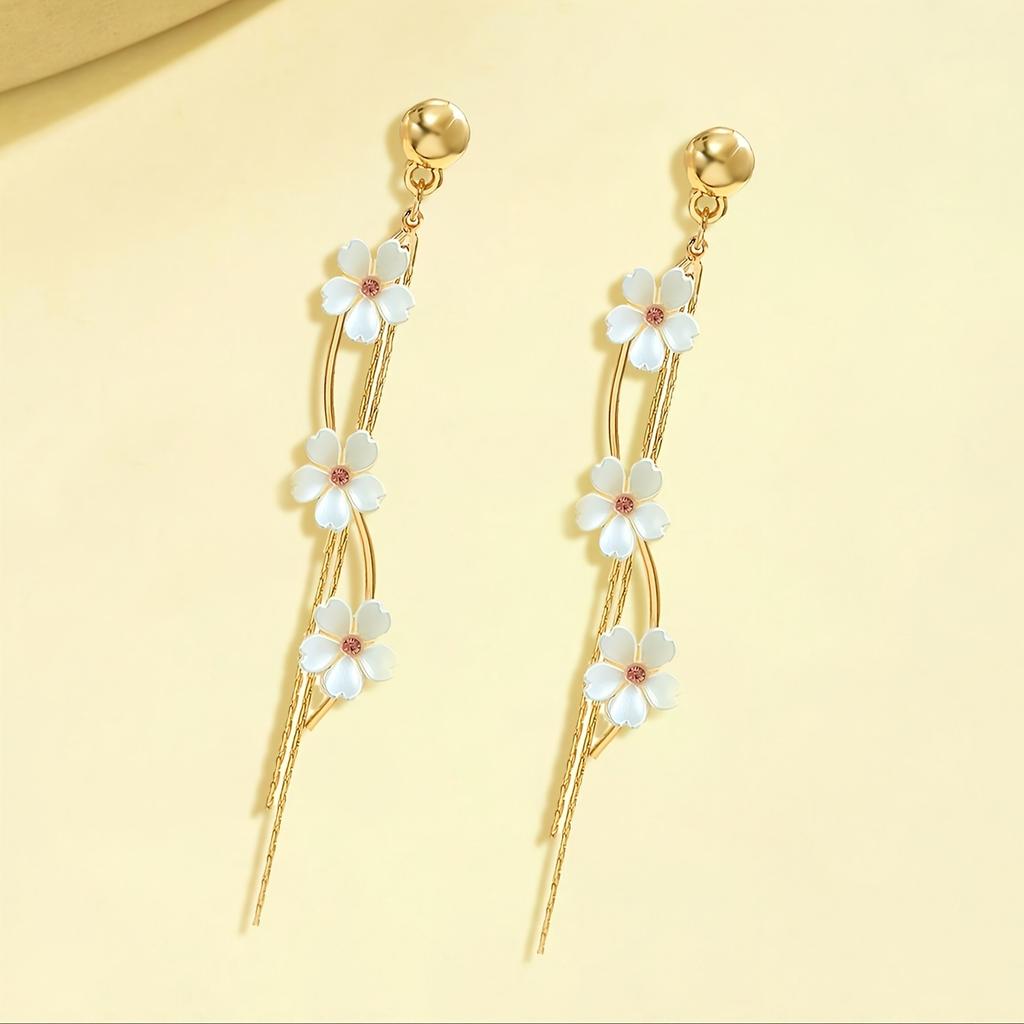 1Pair Gold New Flower Pendant Earrings Niche Temperament Simple Earrings Jewelry Gift Women