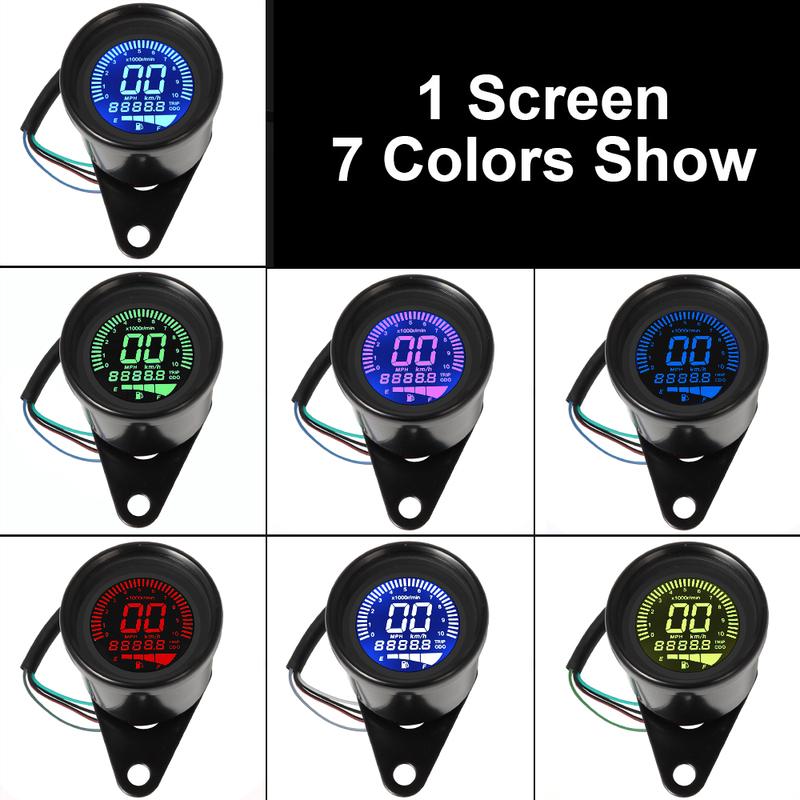 Universal Digital Motorcycle LCD Screen Speedometer Odometer Techometer Fuel Gauge for Harley Honda Cafe Racer 1-4 Cylinders