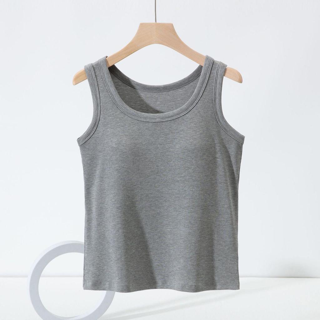 Slim-Fit Women's Threaded Tank Top with Integrated Pads - Comfortable, No Restriction, Ideal for Spring/Summer Yoga & Outer or Base Layer Wear.