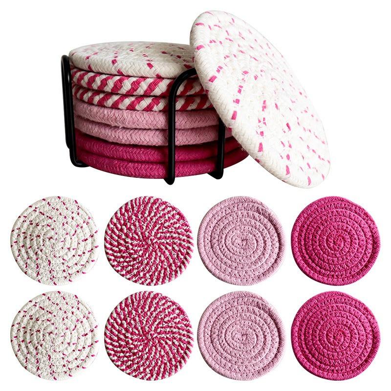 8Pcs/set 11x11cm Round Cotton Woven Coffee Mug Cup Coaster Placemat Dining Plate Mat Kitchen Insulation Pad Table Decoration
