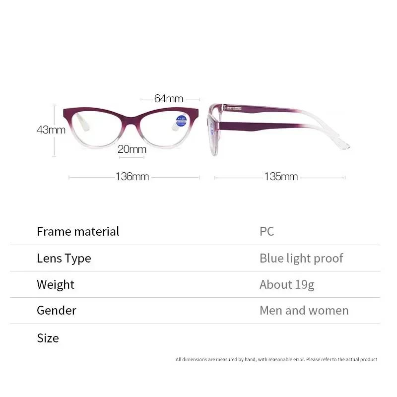 Anti Blue Light Eyeglasses Vintage Cat Eye Pc Clear Lens Presbyopia Glasses Fashion Progressive Color Reading Glasses for Women