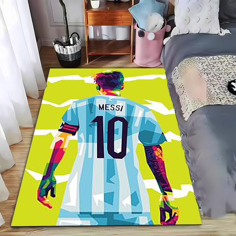 Tappeto Colorato con Stampa Posteriore di Messi e Numero 10 su Sfondo Giallo Adatto per l'uso come antiscivolo per soggiorno camera da letto divani