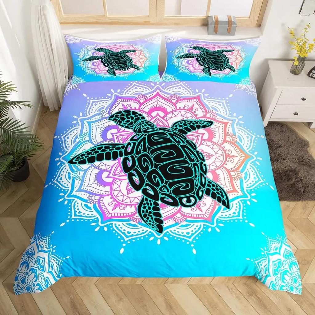 Ocean Theme Sea Turtle Soft Duvet Cover Reptile Tortoise Warm Comforter Cover Microfiber Stary Sky Galaxy Beding Set Single Quen Sized Dimensions