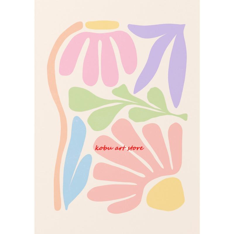 Abstract Danish Pastel Floral Illustration Boho Flower Poster and Print Canvas Painting Wall Art Picture for Living Room Decor