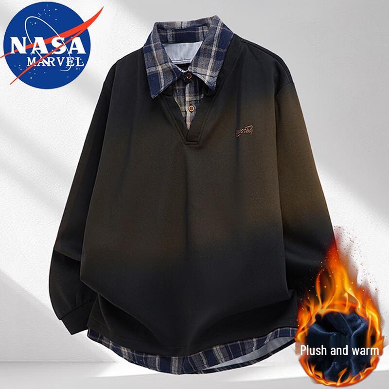 NASA MARVEL Men's Faux-Layered Polo Collar Sweatshirt