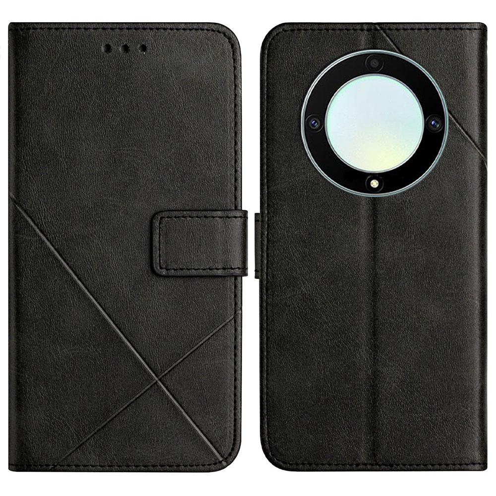 For Honor Magic5 Lite 5G/X9a 5G Case Line Pattern Wallet Leather Phone Cover with Wrist Strap