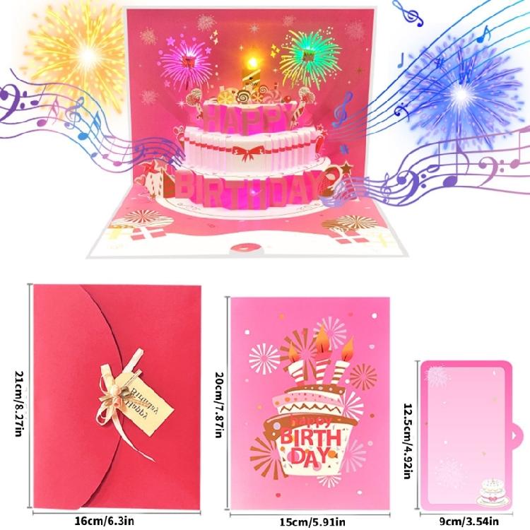 Festival 3D Birthday Card with Integrated Lights and Sound Musical Greeting Card Birthday Party Supplies for Parties