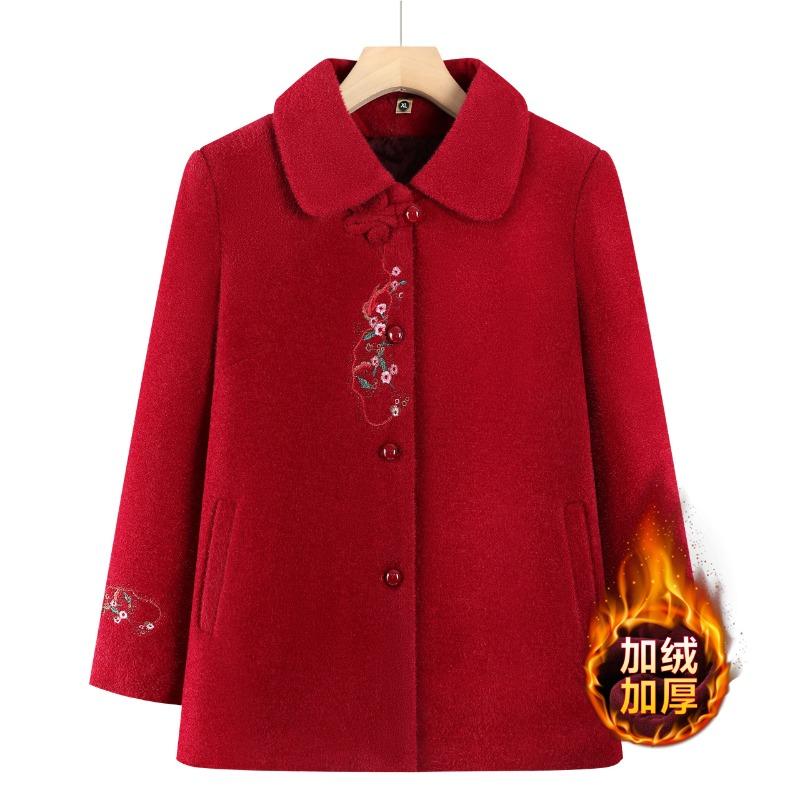Middle-aged Elderly Winter Woolen Coat Grandma Autumn and Winter Plush Top Elderly Mother Thickened Clothes Fashion