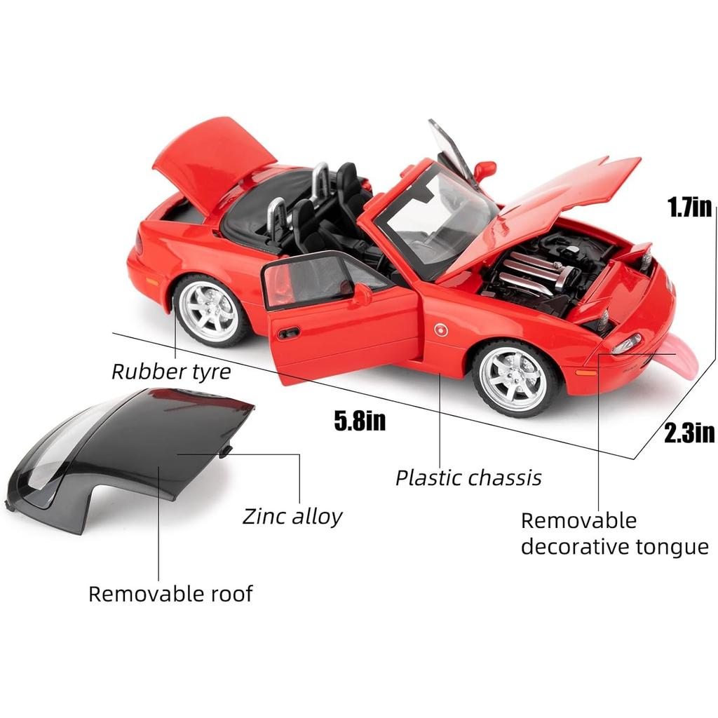 1/32 Mazda MX-5 Alloy Model Car Toy with Pullback,Removable Top,Blinking Lights with Sound and Bright Lights, Collectible Grade Gift for Kids (Red)