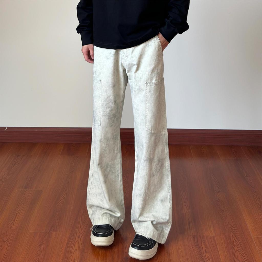American Retro Marble Pattern Unisex Wide-Leg Work Pants - Wheat Apricot Color