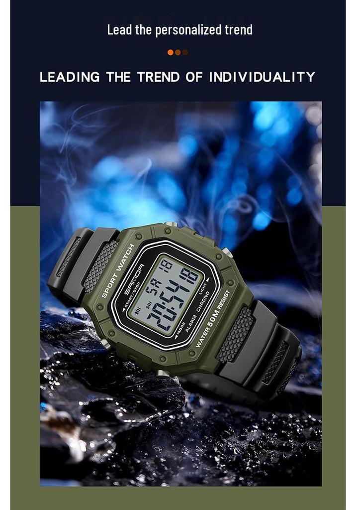 Sanda Multifunktionale Leuchtende Wasserdichte Unisex Quadratische Elektronische Uhr