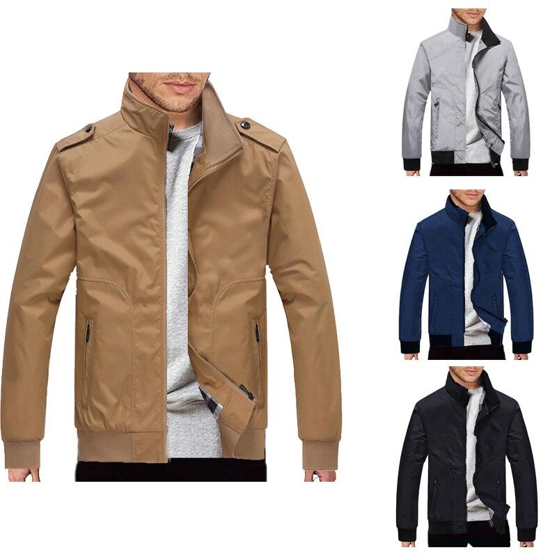Cheap Men's Autumn Winter Jacket Casual Zipper Pure Color Cashmere