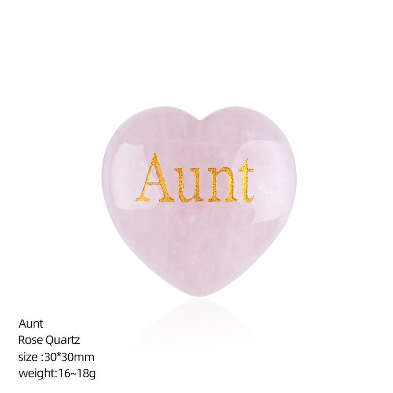 30mm Natural Crystal Rose Quartz Heart Shape Engraved Mother Healing Crystals Palm Stones Ornament Home Decor Family Member Gift