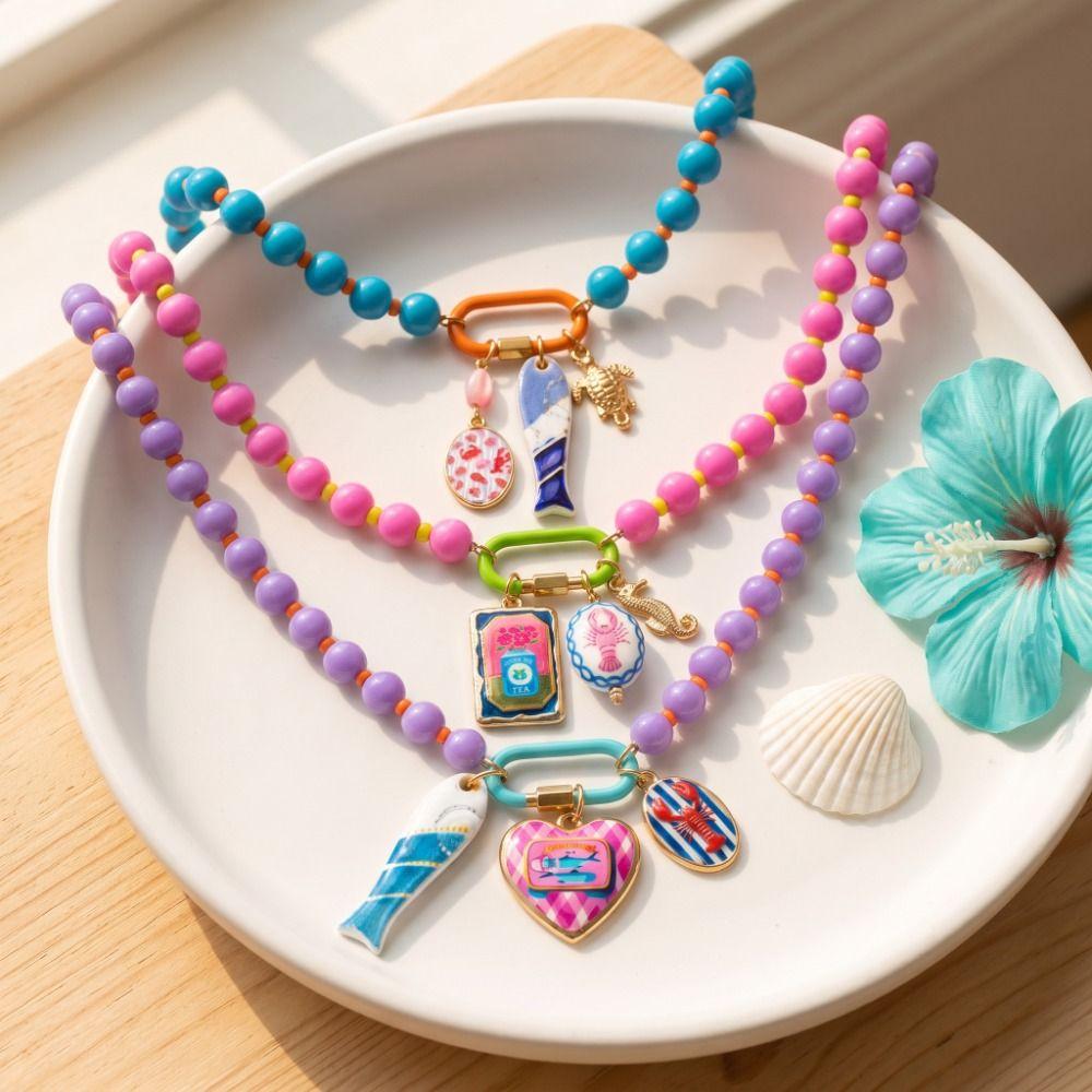 Ornaments Bohemian Resin Beaded Necklace Sea Series Beach Beaded Necklace  Holiday