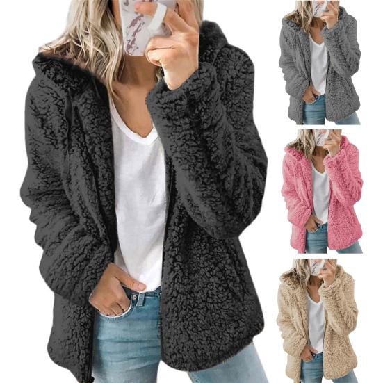 Fleece Coat for Women Oversized Zip Up Hooded Jacket Fuzzy Open Front Hoodie Fall Winter Thermal Outwear