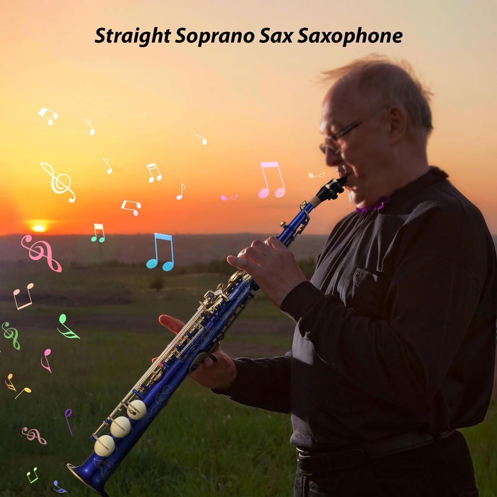 Btuty Brass Straight Soprano Sax Saxophone Bb B Flat Woodwind Instrument for Student Beginner