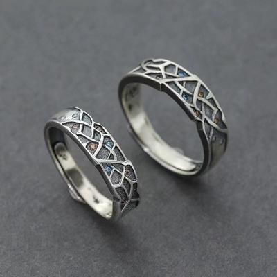 Vintage Lantern Light Couple Ring Set Sterling Adjustable Geometric Design Unisex Fashion Jewelry